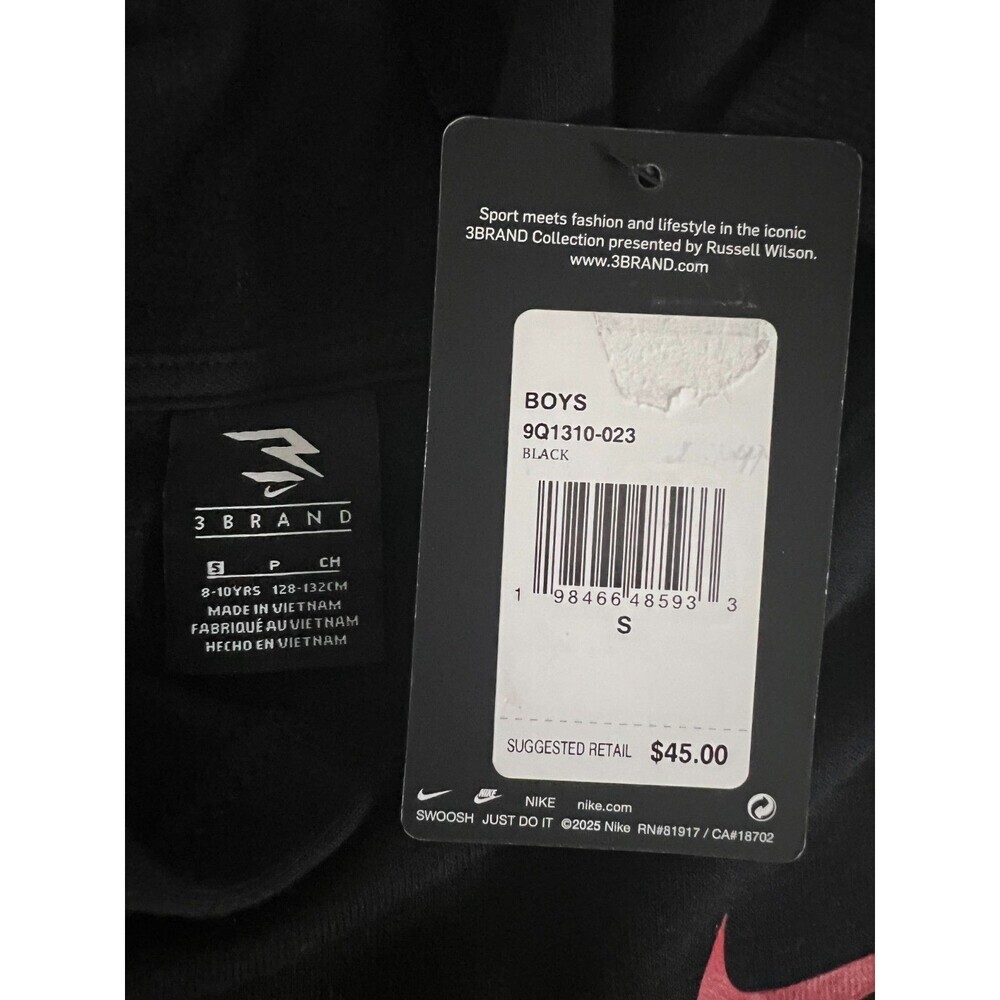 Nike 3Brand Boys Hoodie Black Red Logo Pullover Fleece Youth S NWT - Picture 6 of 8